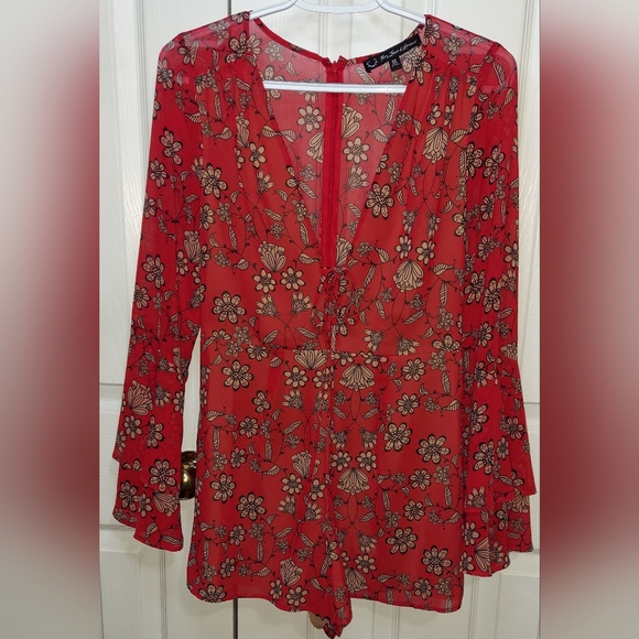 🍋FOR LOVE AND LEMONS RED AND BEIGE ROMPER size  Small - Picture 3 of 6